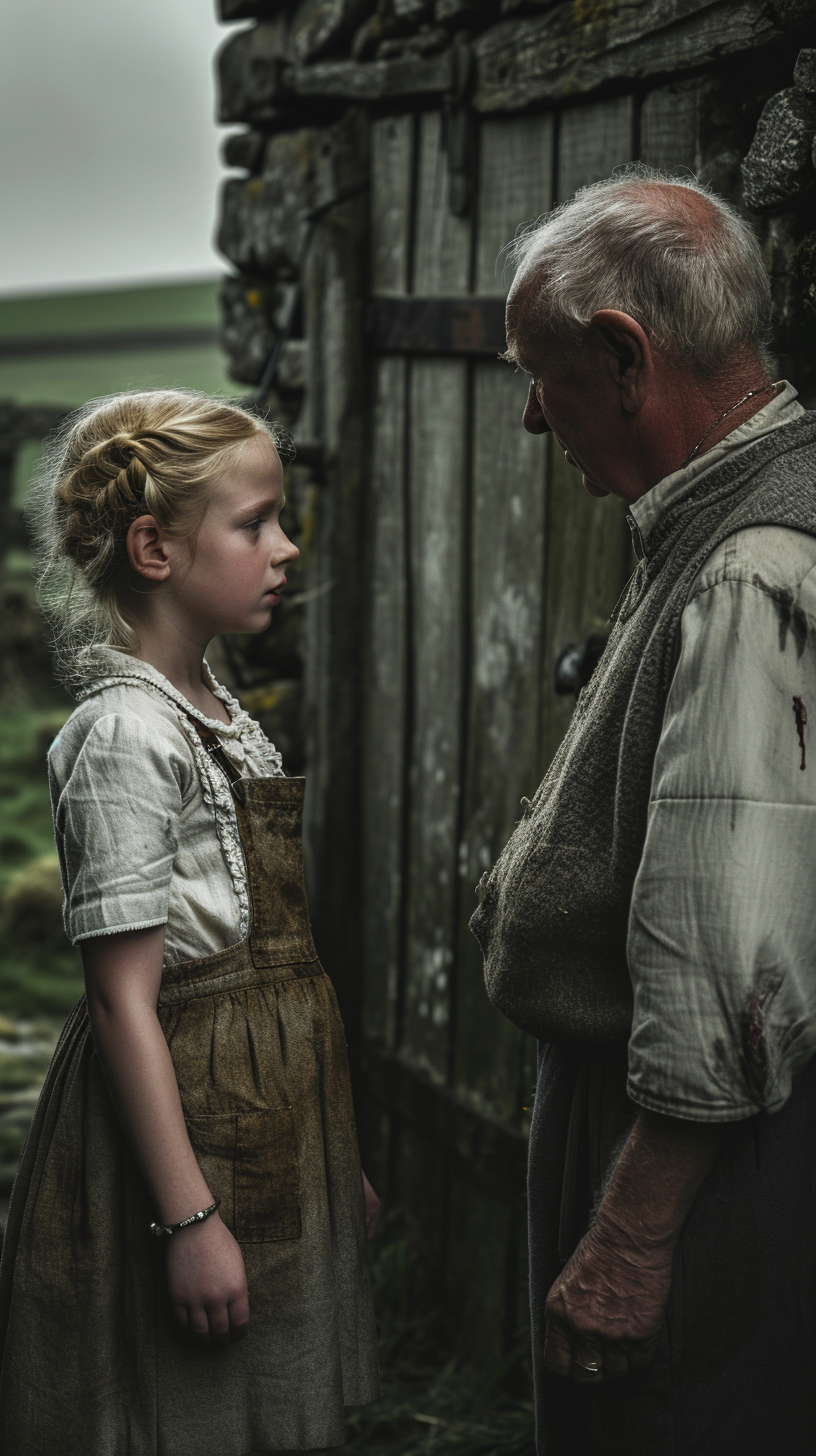 Blonde girl being scolded by father