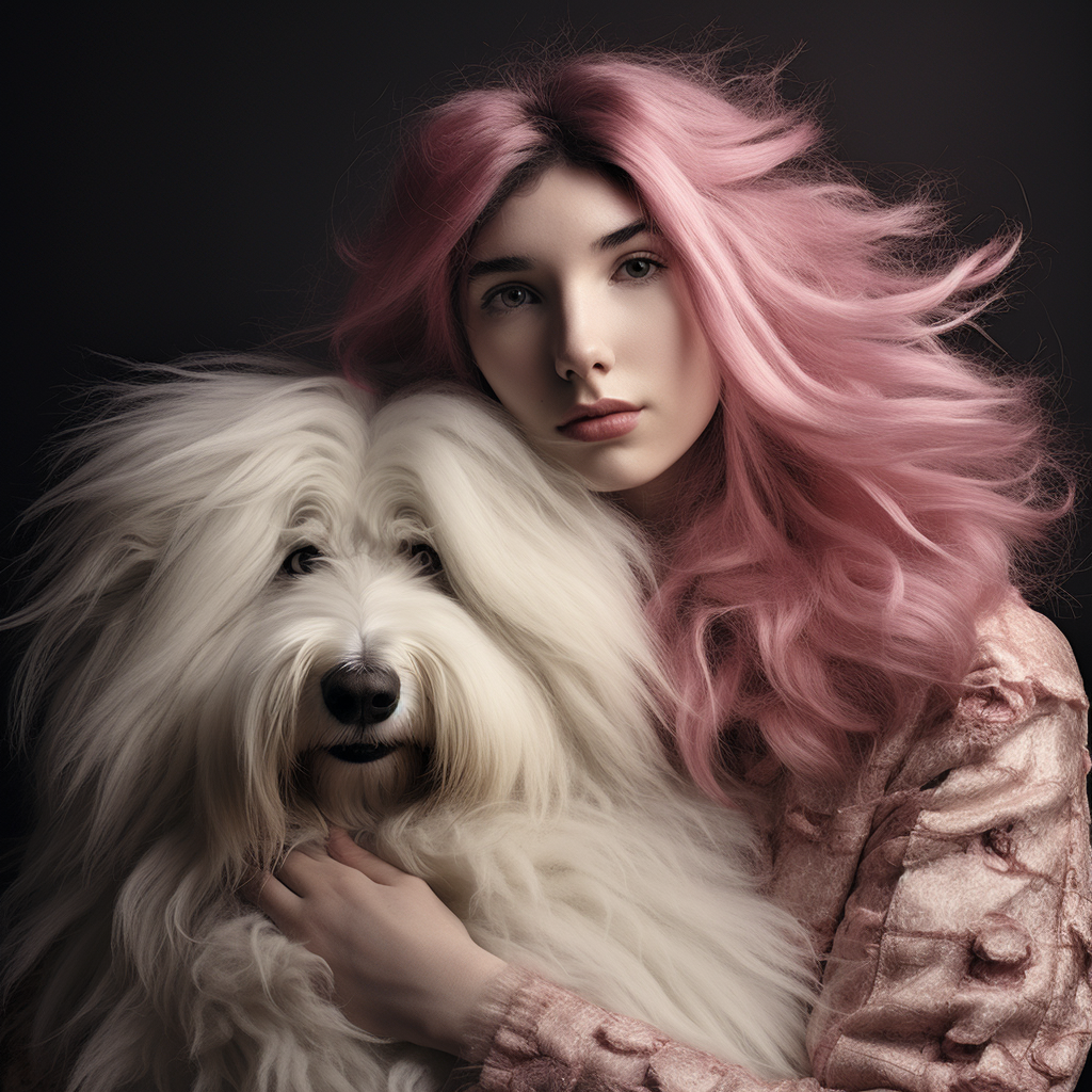 English sheepdog transforming into a human teen