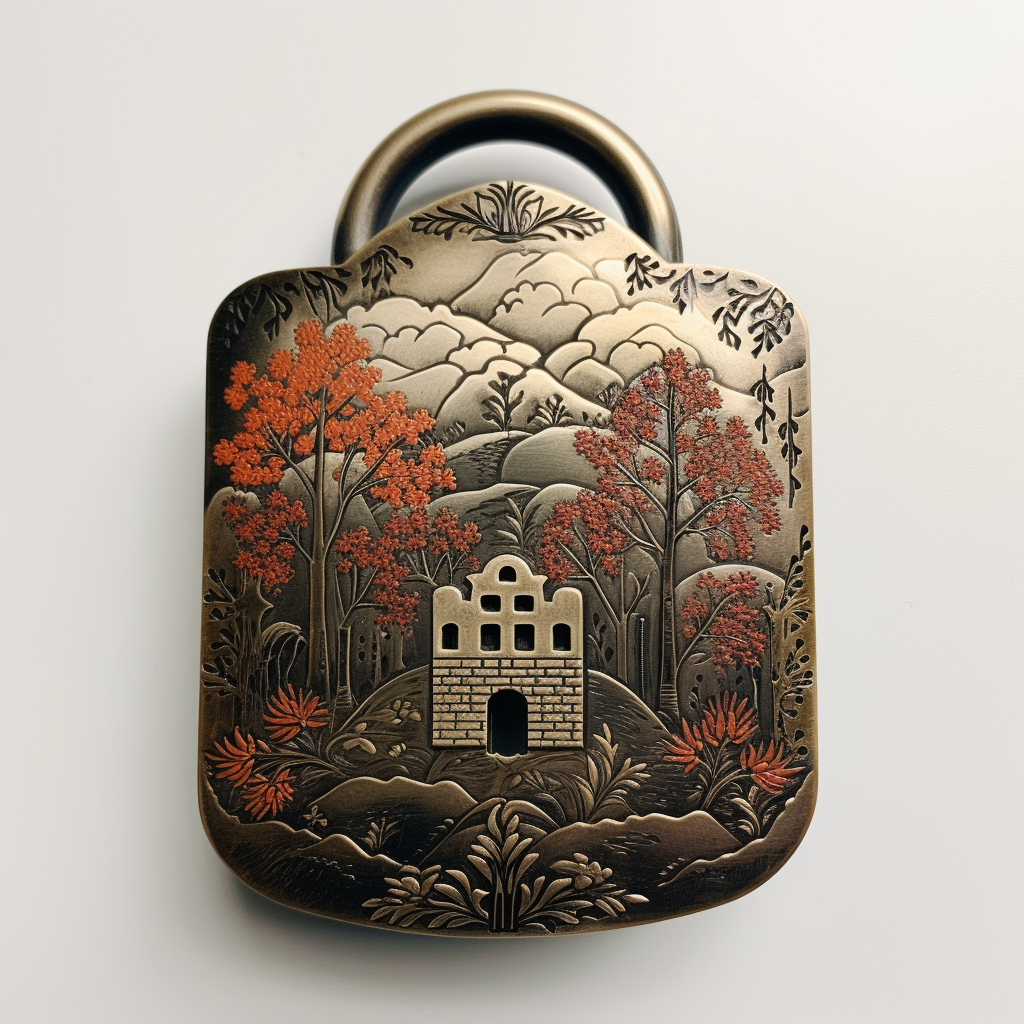 Gorgeous lock with colored forest engraving