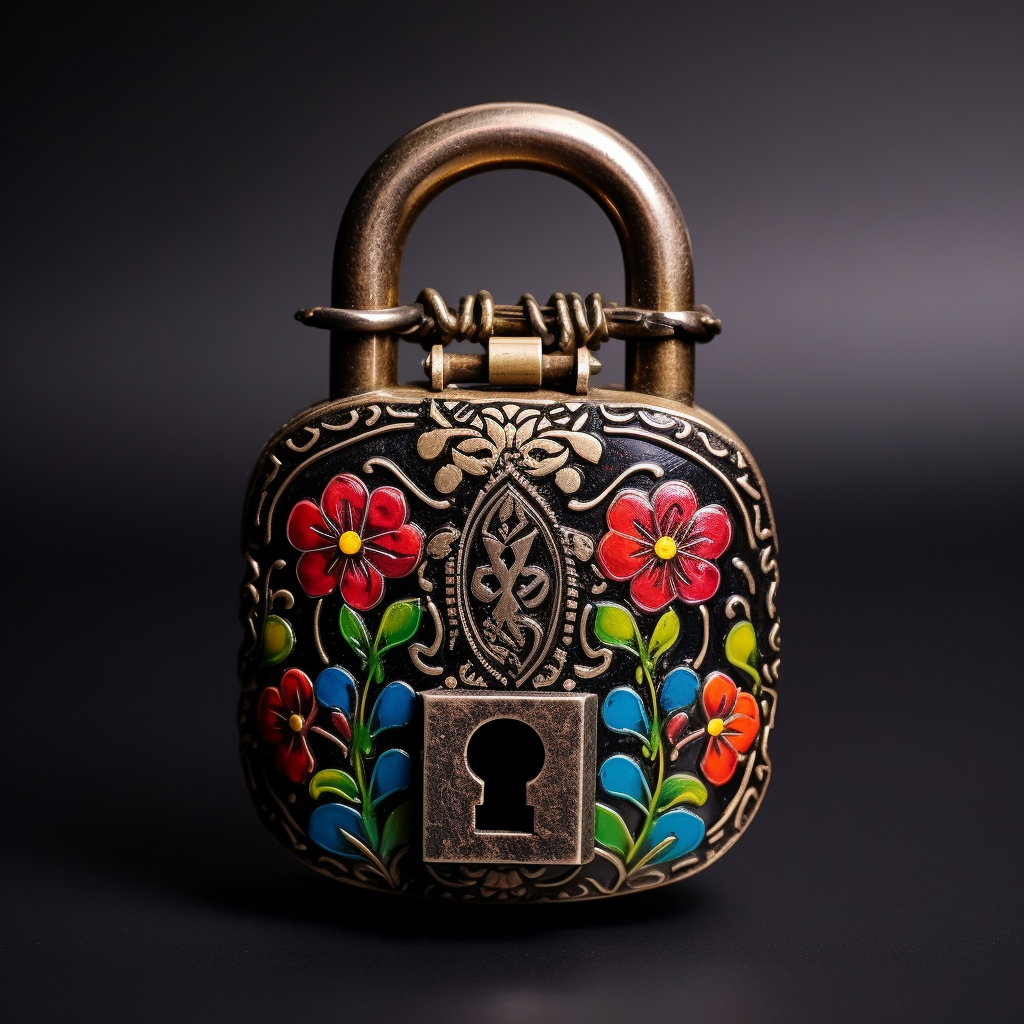 Beautifully Engraved Metal Lock with Floral Design