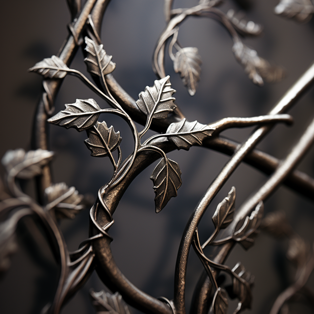 Close-up of Engraved Metal Vine Bars