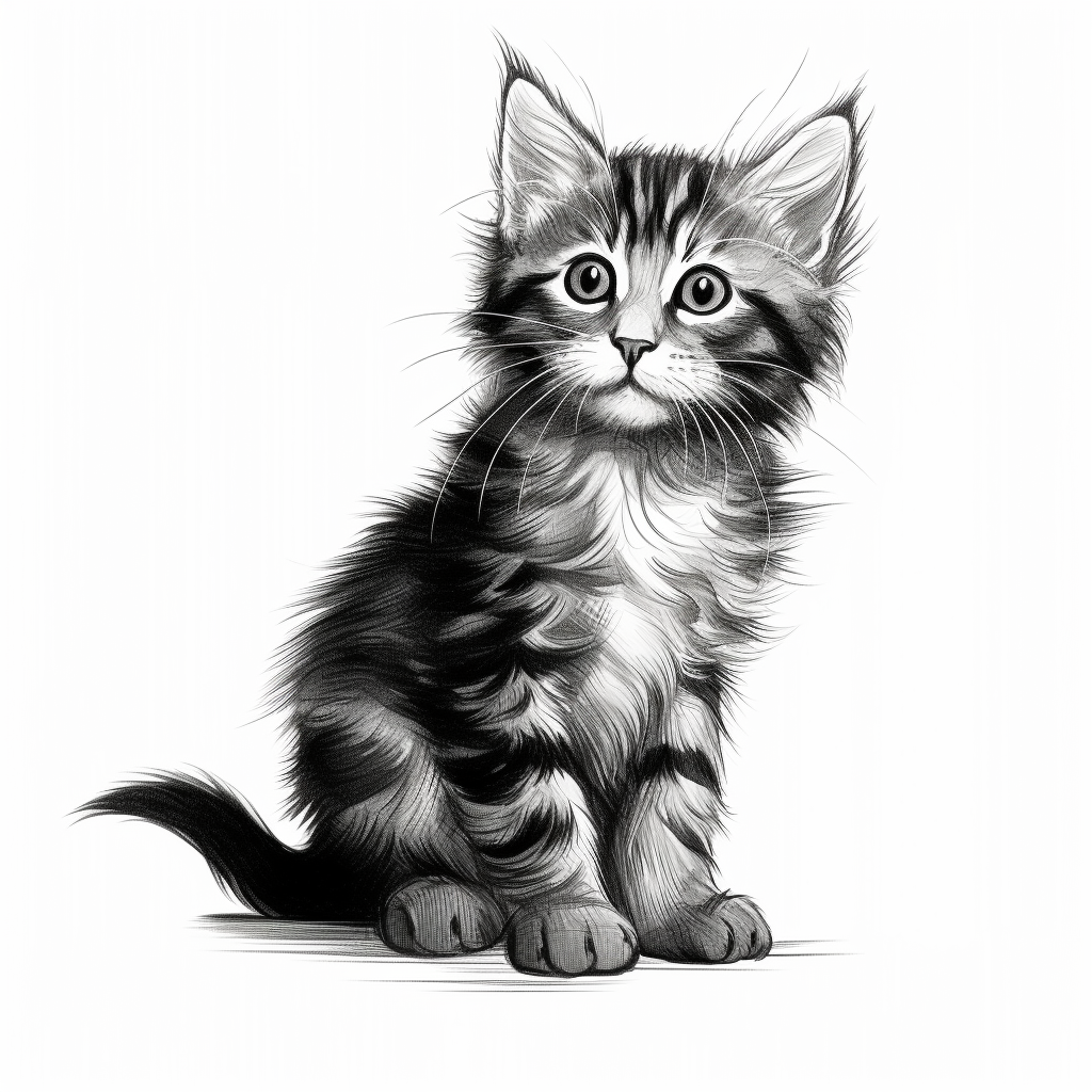 Engraving of Cute Cat on White Background