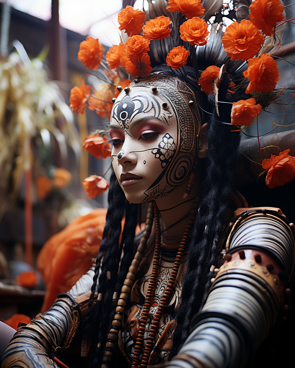 Enigmatic Alien Goddess with Shiva Indian Face Paint