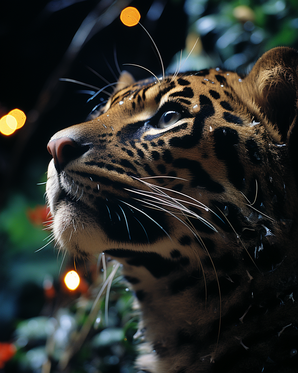 Mysterious leopard creature in starry jungle