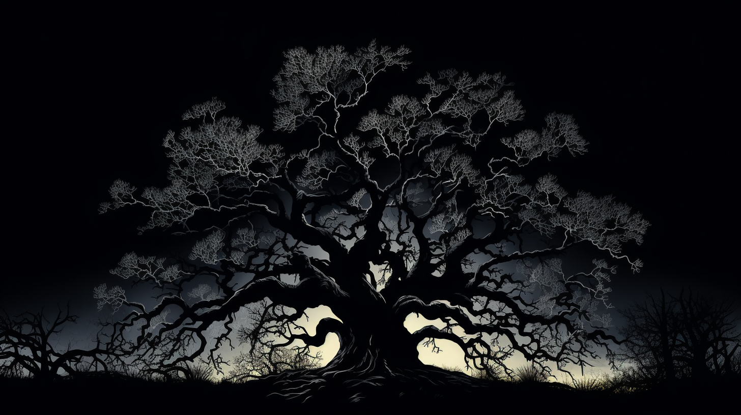 Enormous ash tree silhouette illustration