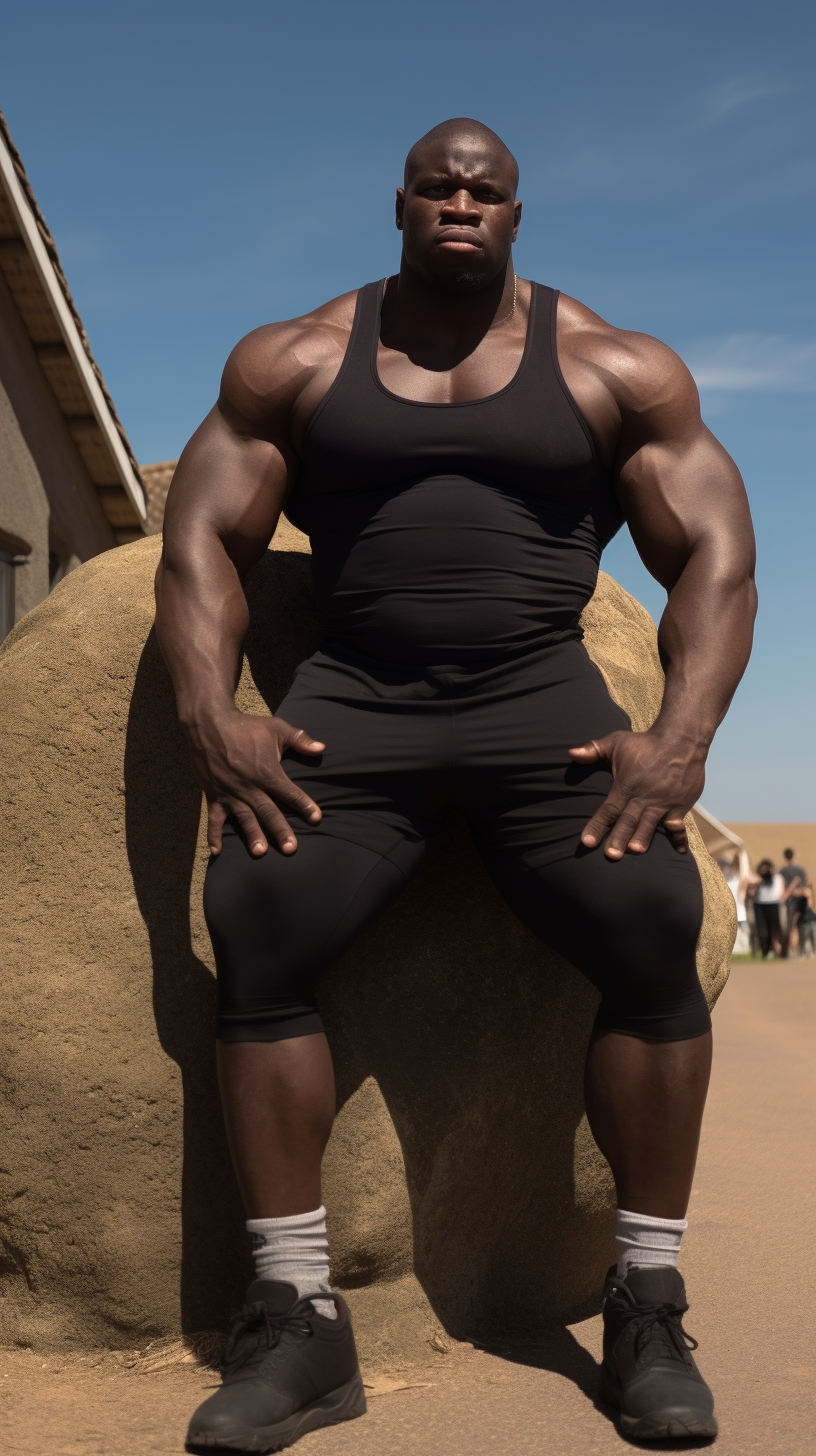 Enormous black African giant bodybuilder working in wheat farm