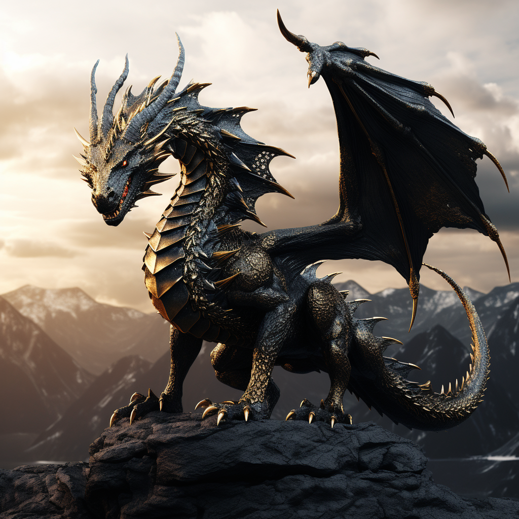 Enormous black dragon with golden eyes