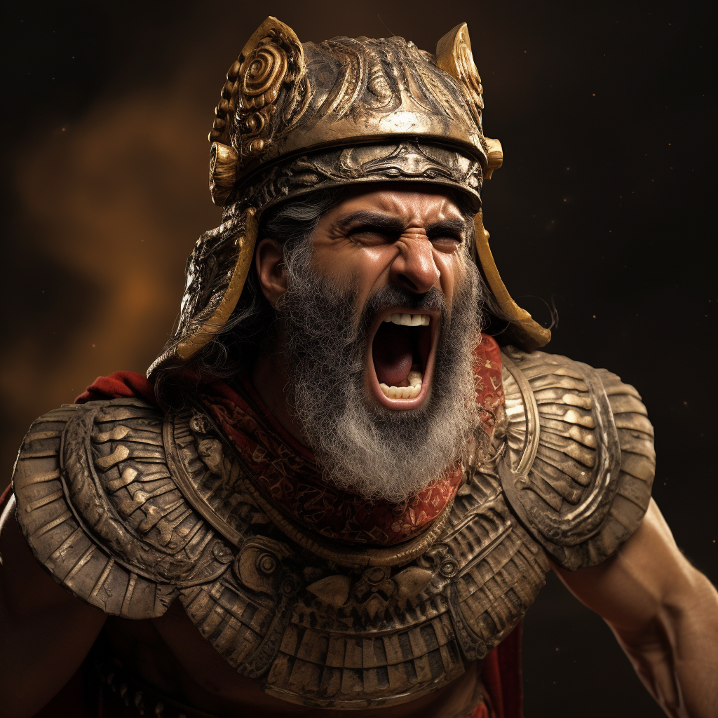 Enraged King Xerxes in Hyperrealistic Art