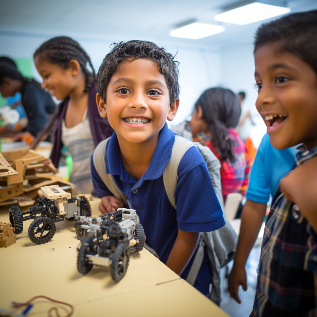 Group of enthusiastic young students in technology lab