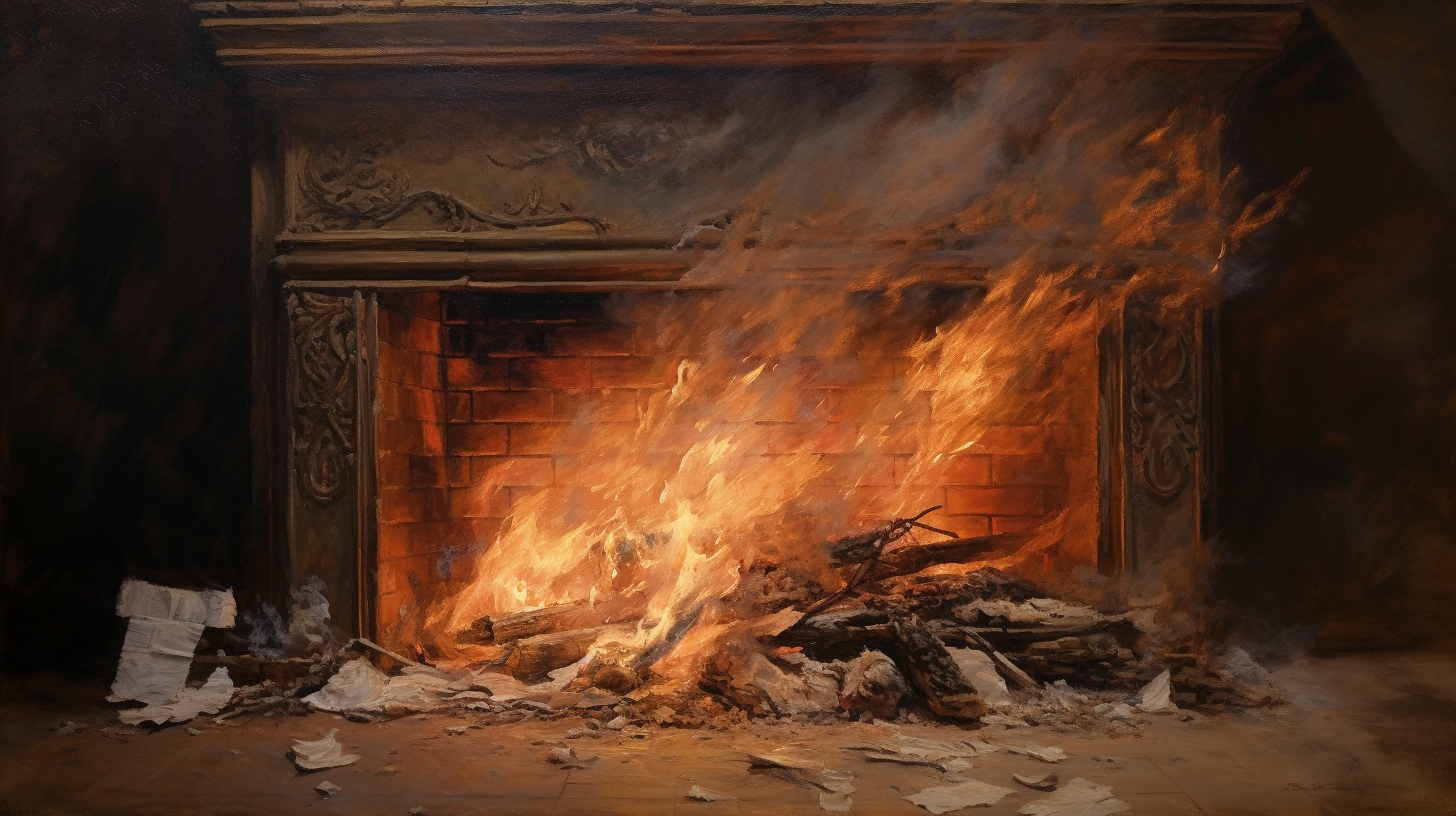 Burning envelop in fireplace art