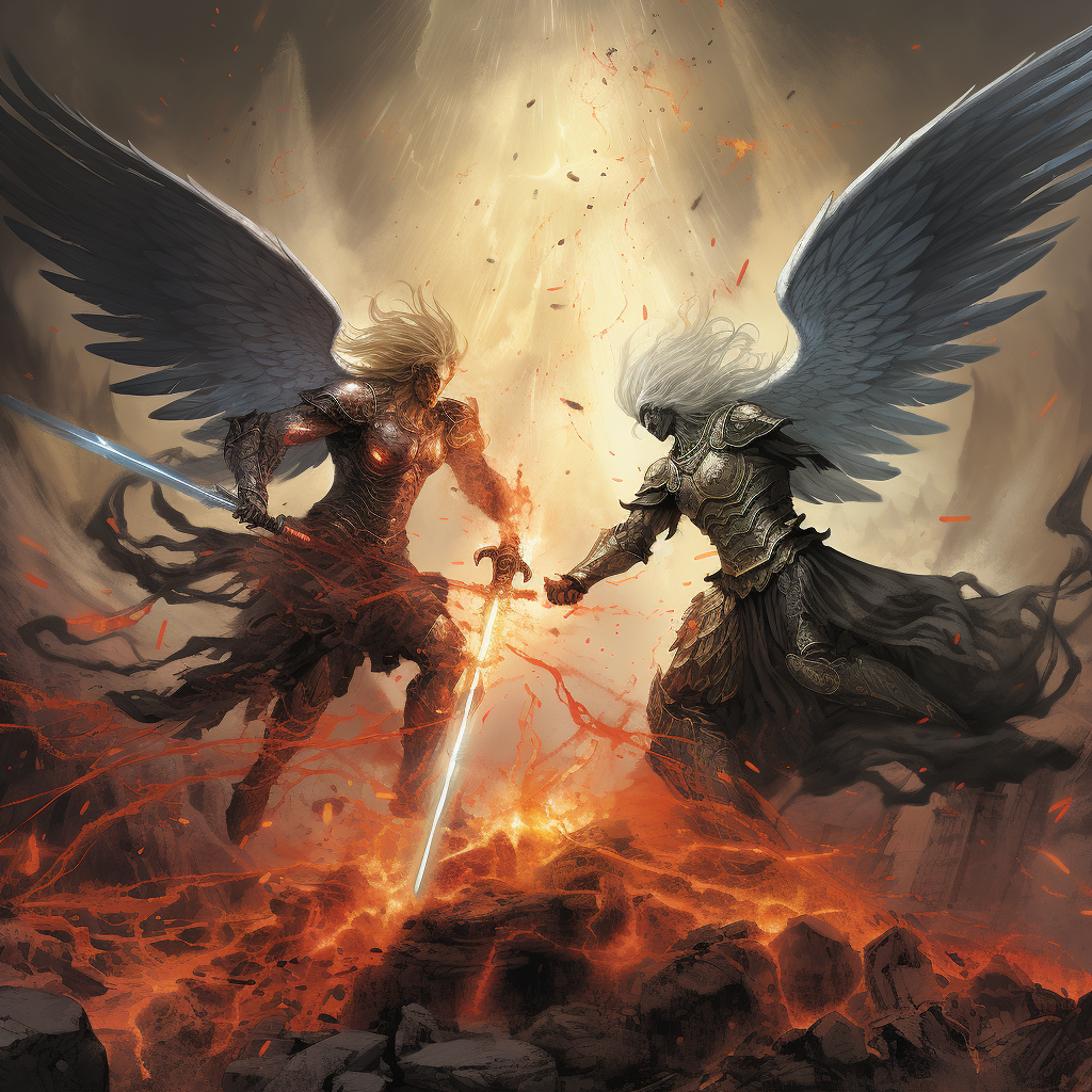 Angel battle with sparks flying