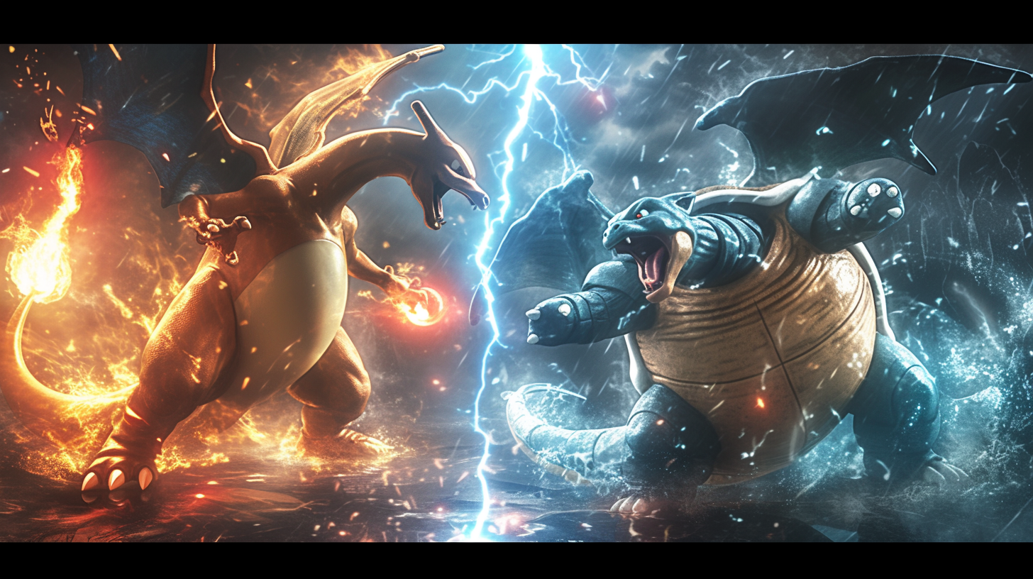 Pokemon Battle Scene Charizard Blastoise