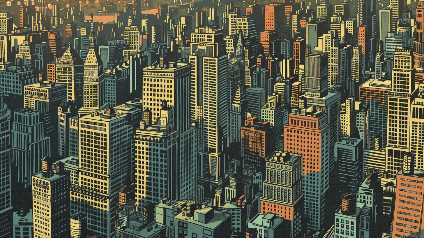 Monumental Cityscape Skyscrapers Illustration