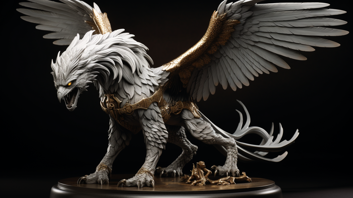 Photorealistic epic griffin on stand