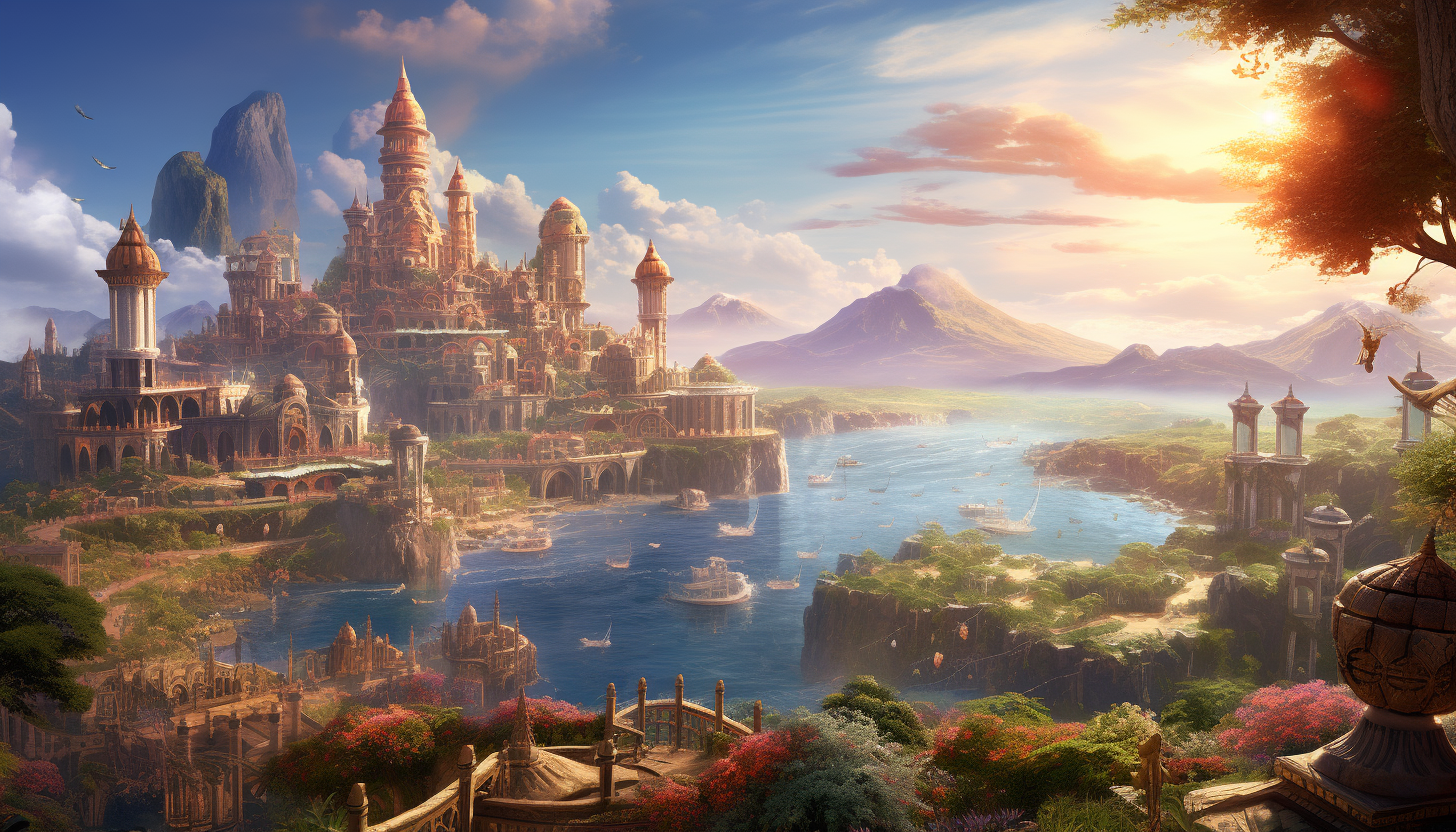 Sweeping vistas of a fantastic video game world