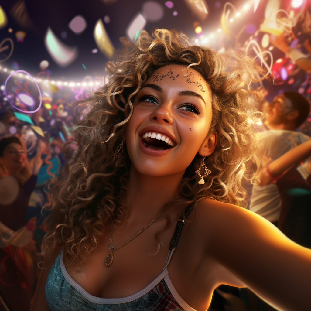 Photorealistic image of an epic party girl