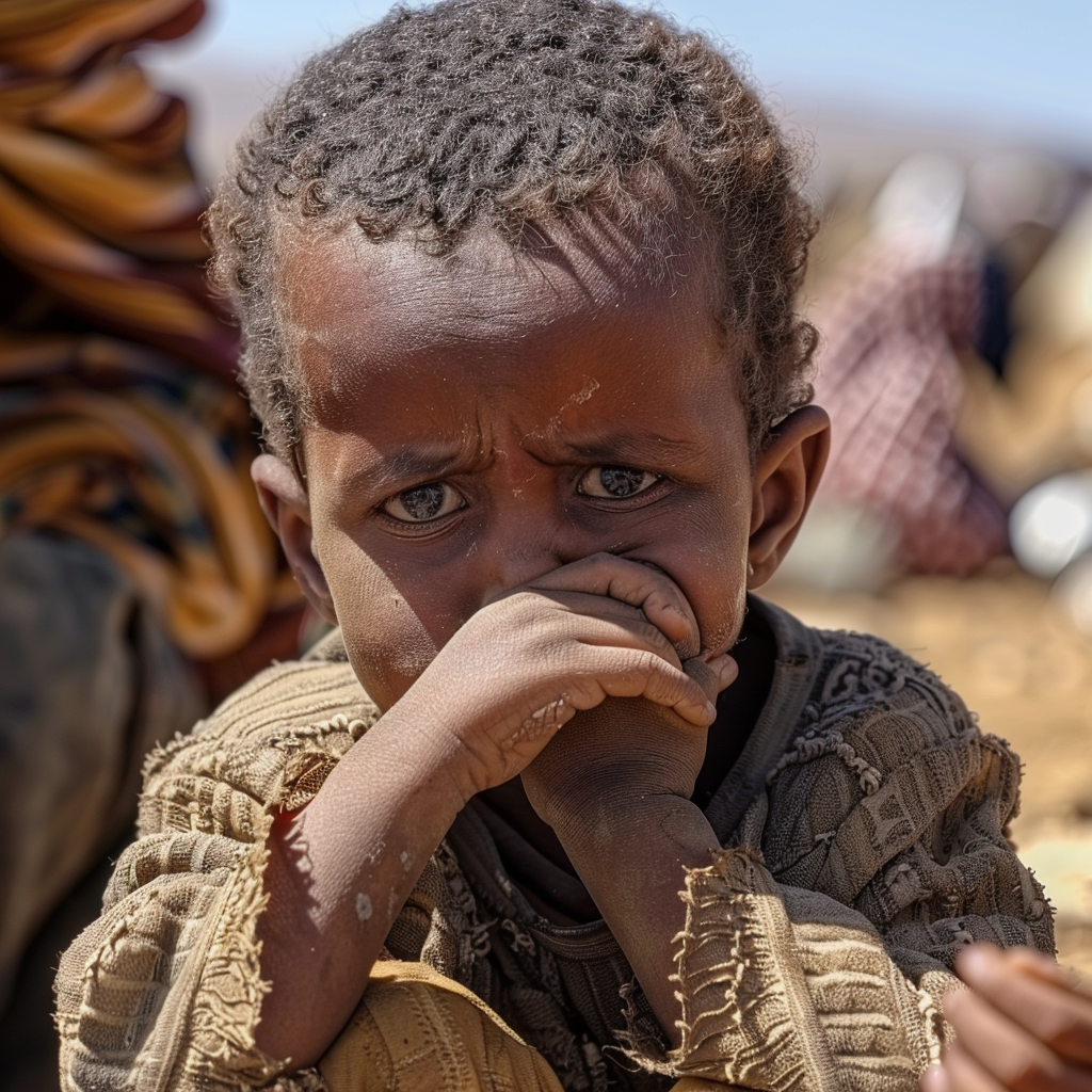 Sad Eritrean child in refugee camp