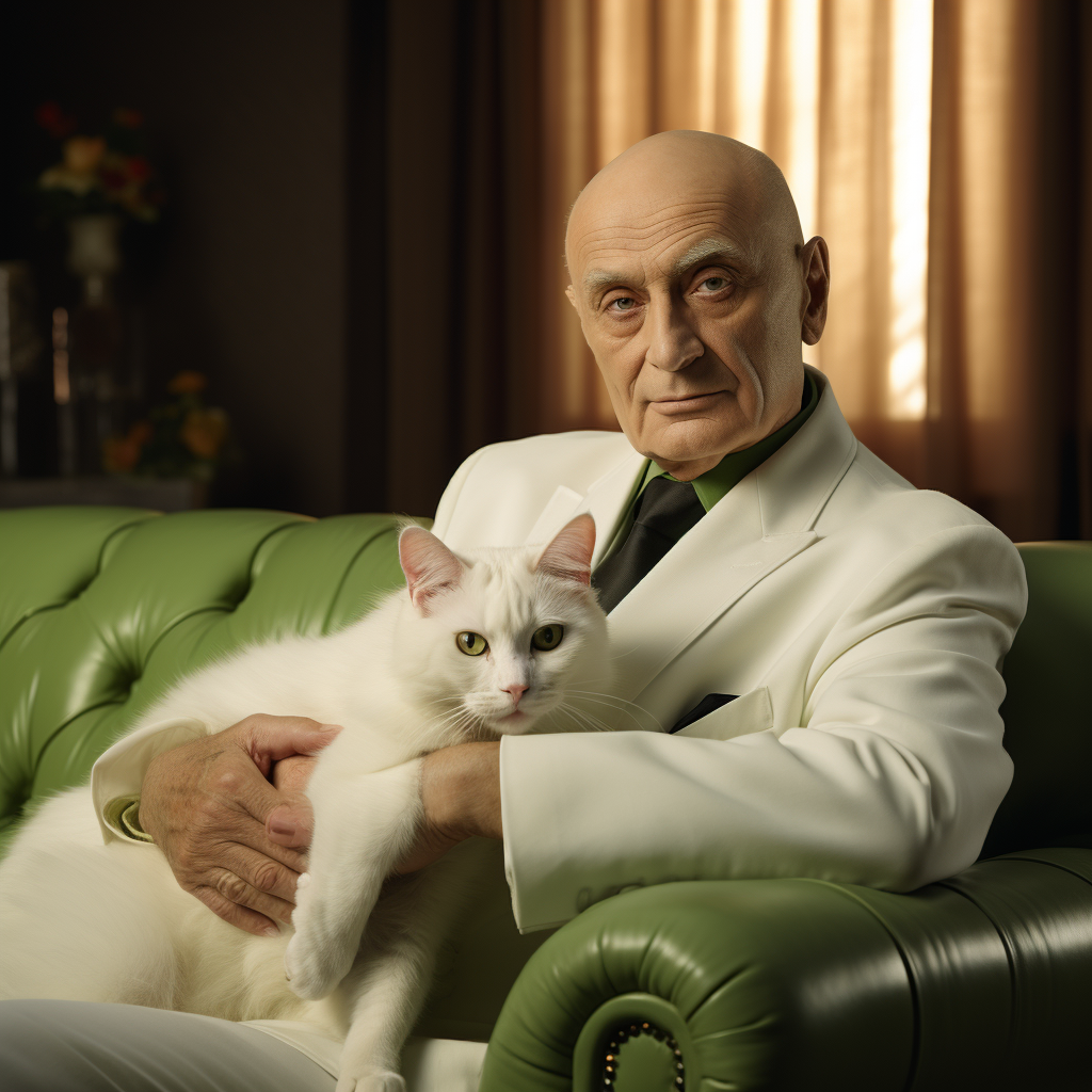 Villain Ernst Stavro Blofeld petting his cat