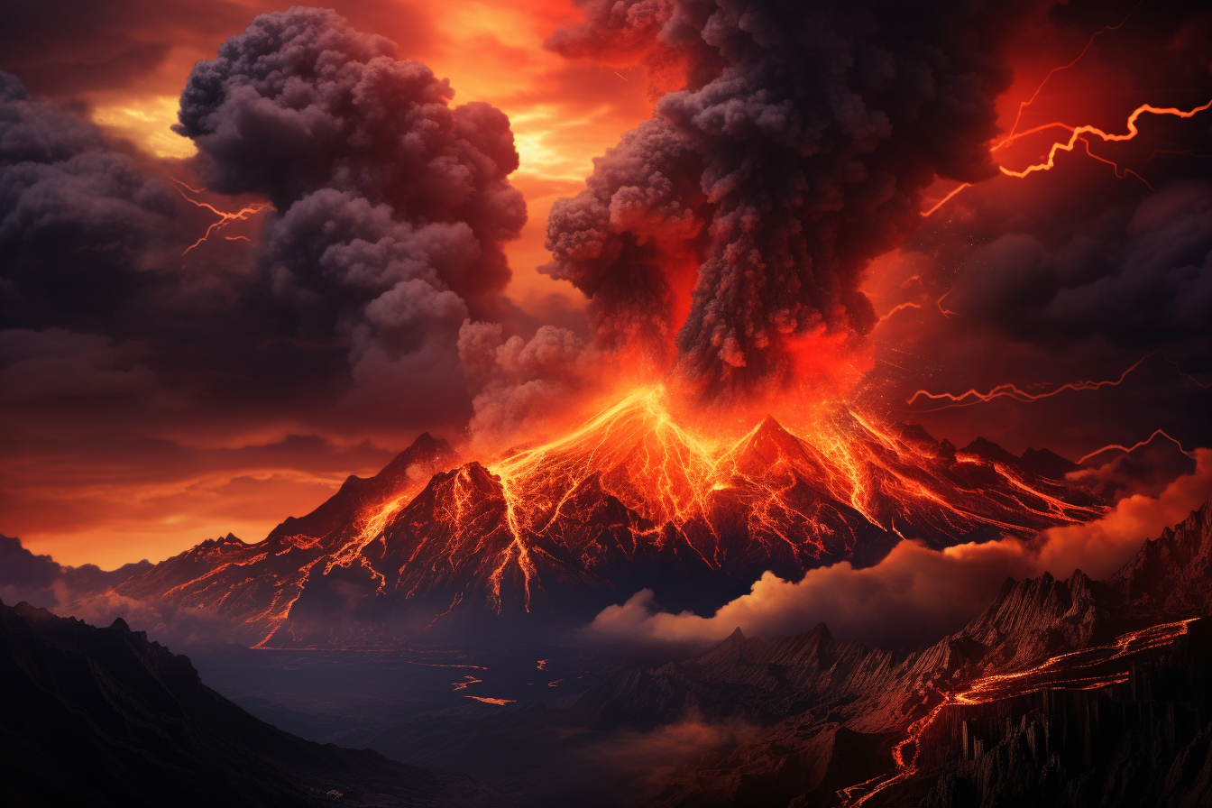 Erupting volcano night sky nature