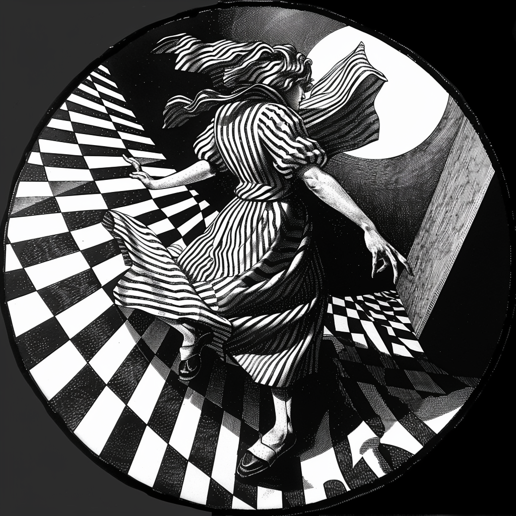 Escher logo dance illustration