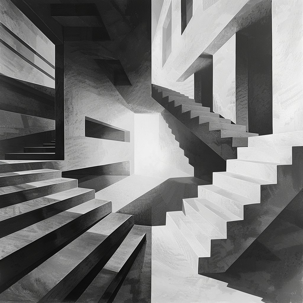 Split Image of Escher Stairs