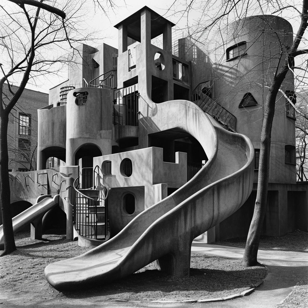 Children playing in Escher-designed playground