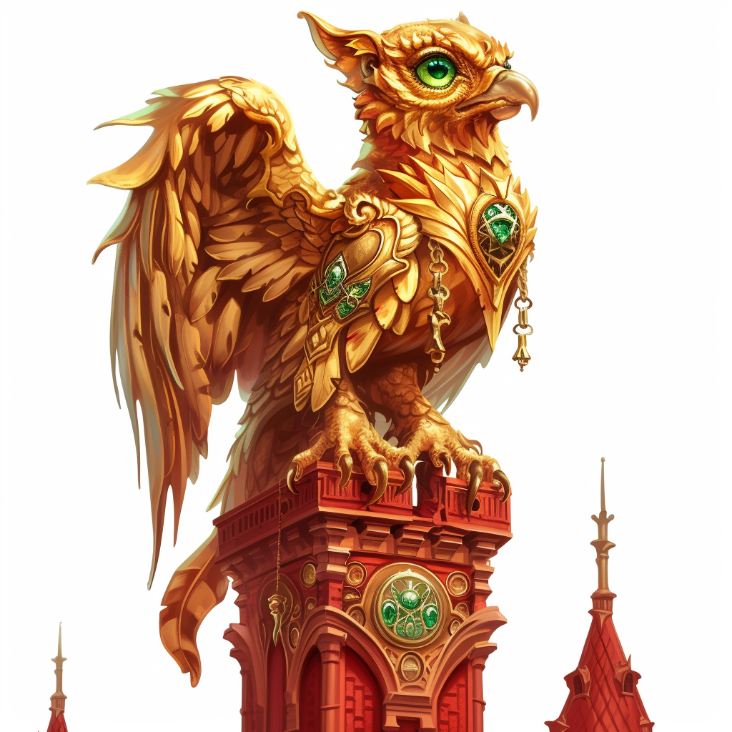 Golden Gryphon on Red Tower