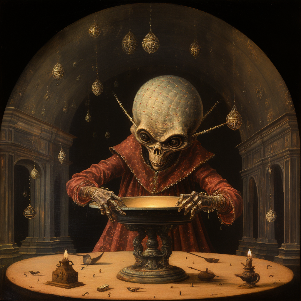 Alien practicing divination in 1586