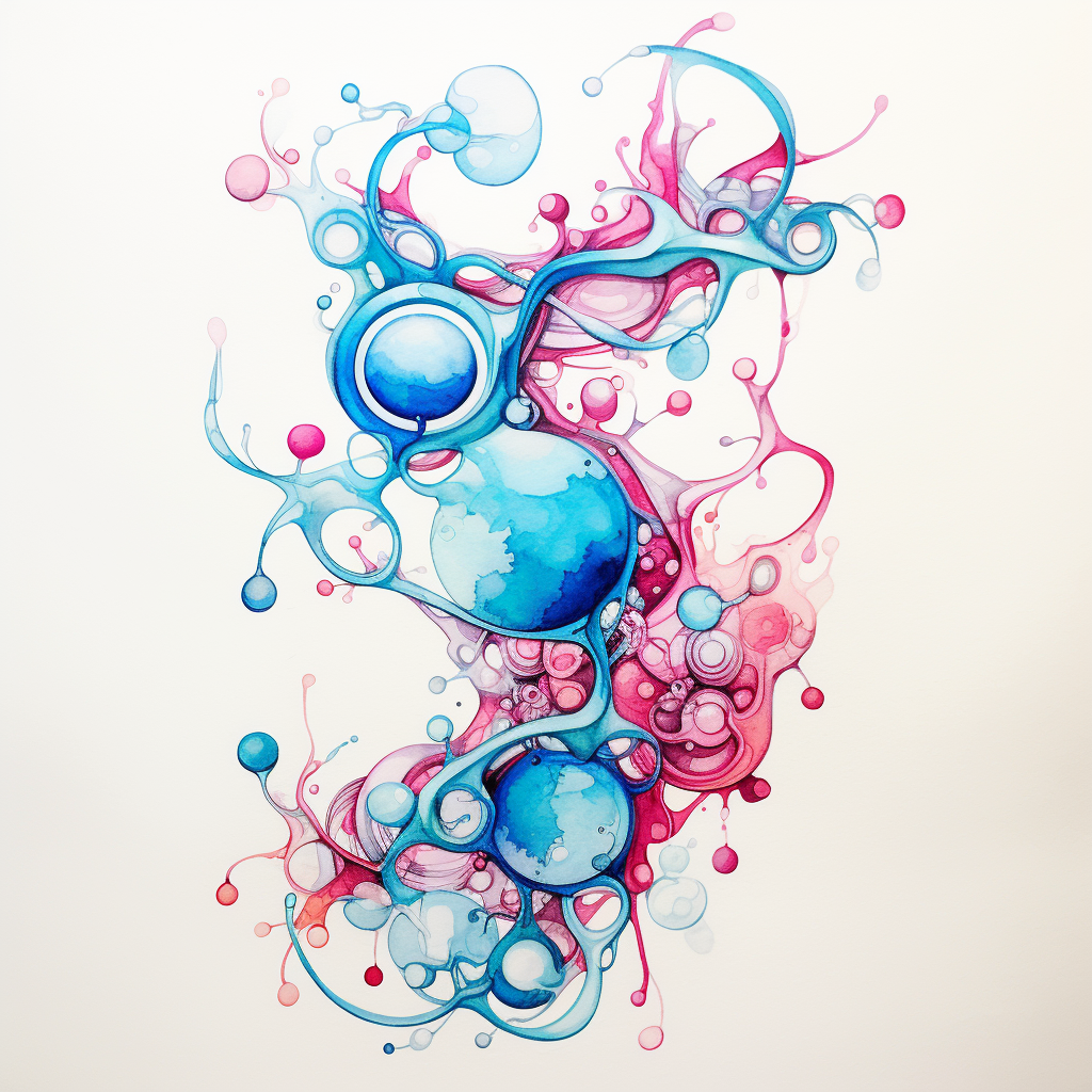 Molecular structure of estrogen in pink and blue watercolors