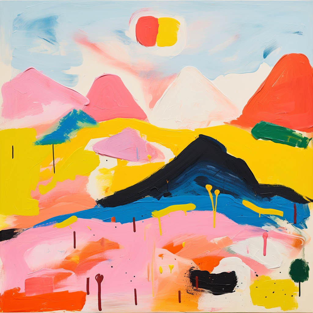 Vibrant painting of Bad Bunny by Etel Adnan