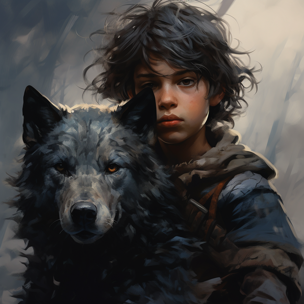 Ethan and his loyal giant wolf companion