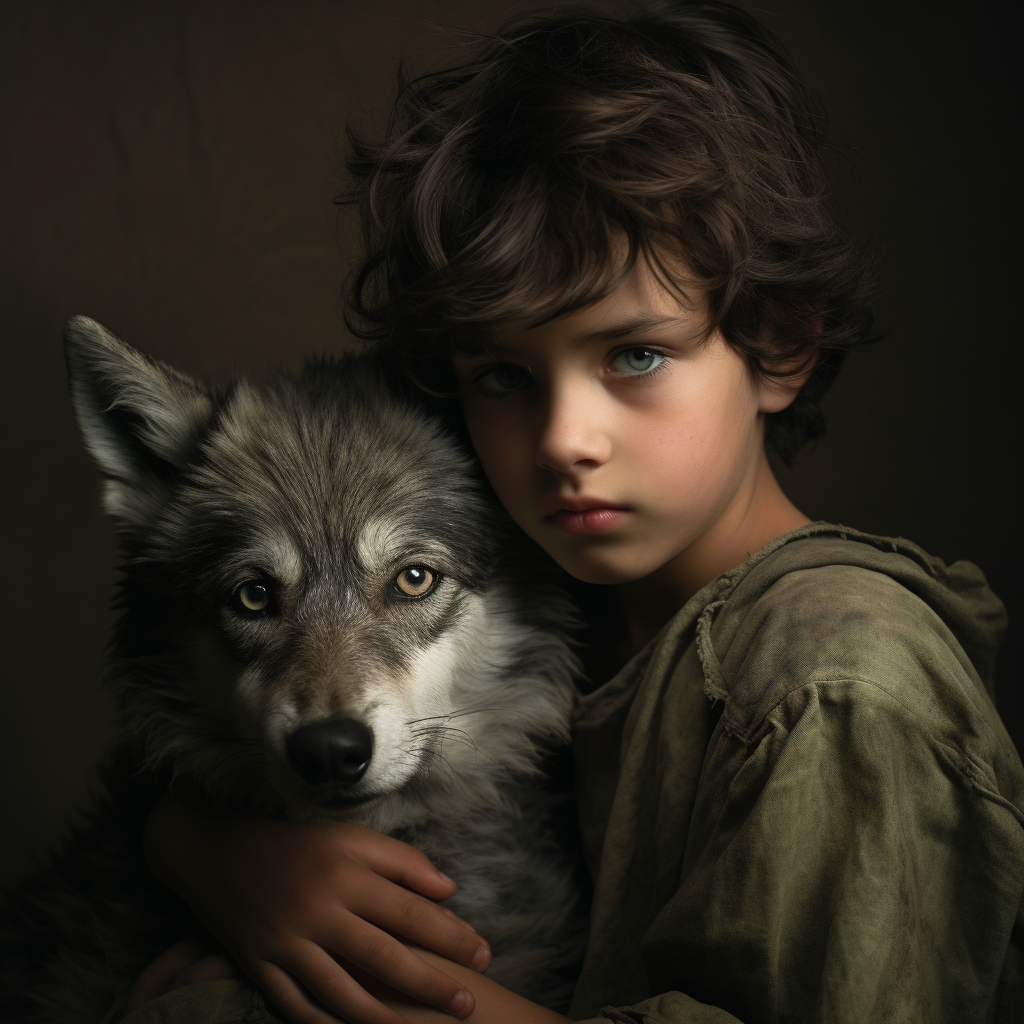 Ethan and his loyal wolf in post-apocalyptic world