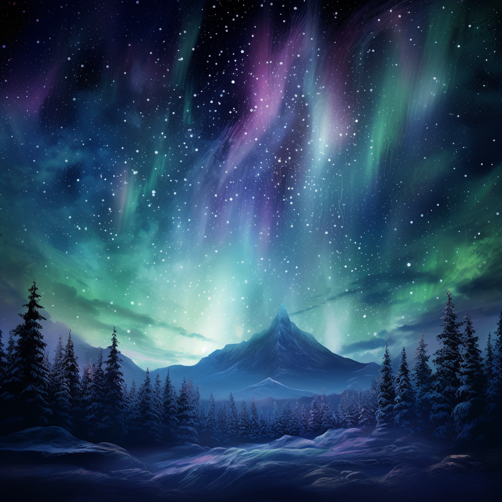 Serene aurora borealis in starry sky