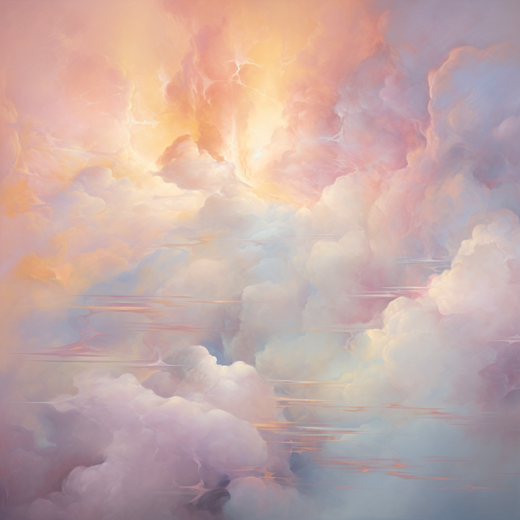 Soft pastel-hued storytelling figures in clouds