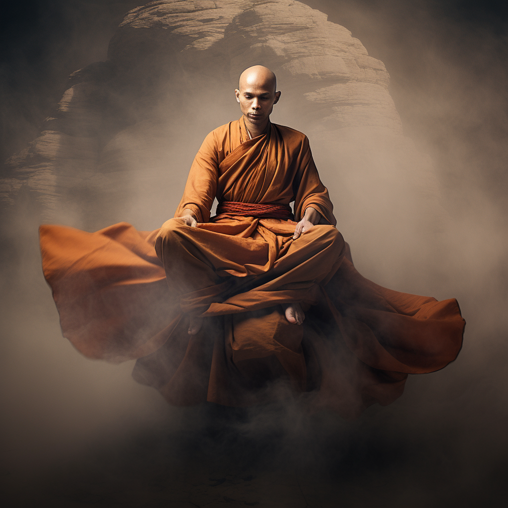 Monk levitating with crossed legs