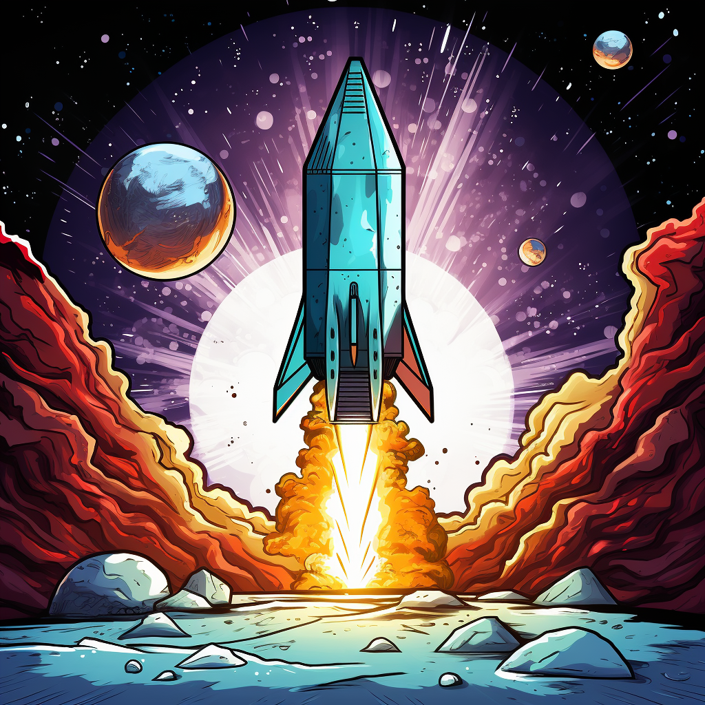 Comic book style depiction of Ethereum going to the moon