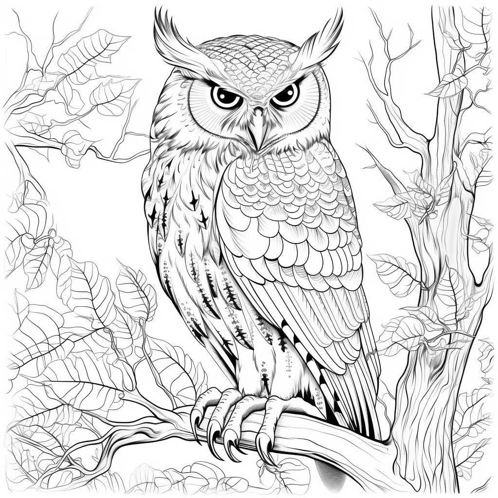 Black and white coloring page of a Eurasian Eagle-Owl