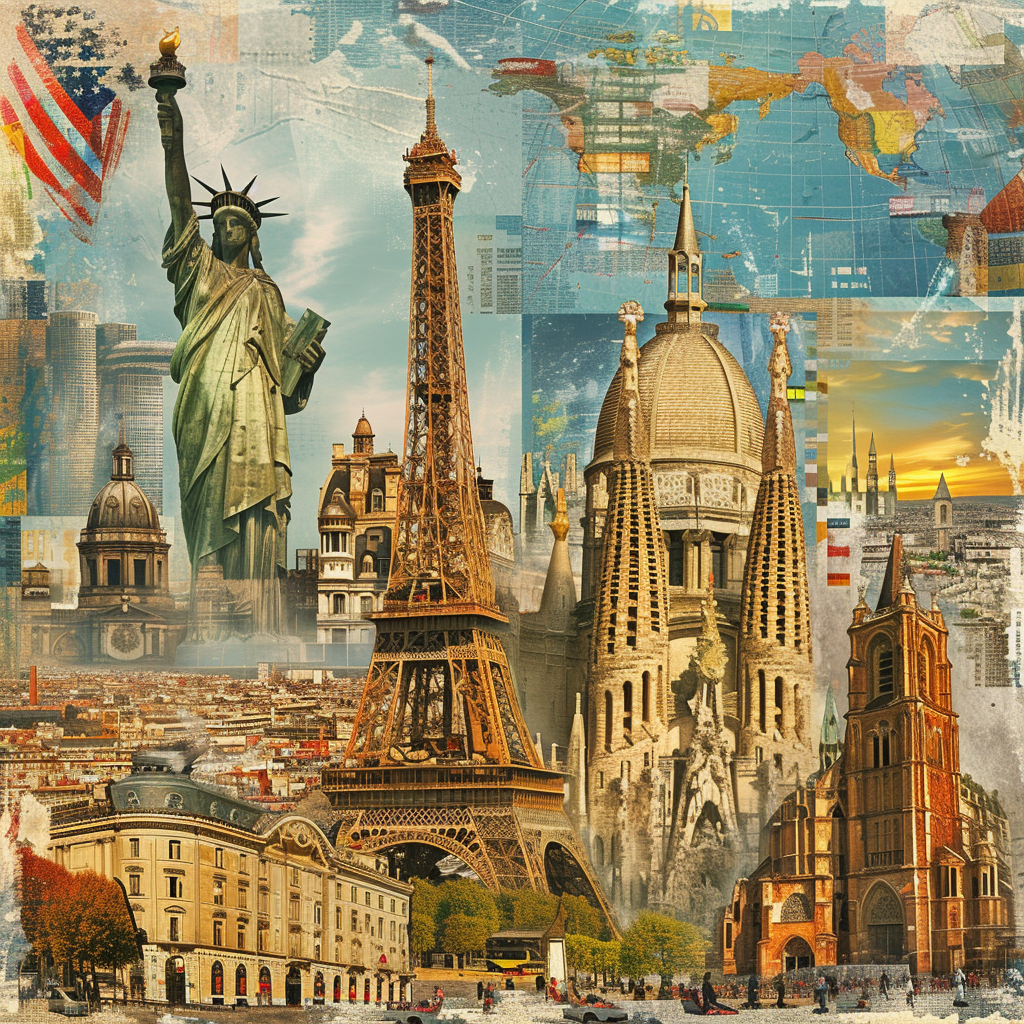 European landmarks collage photo