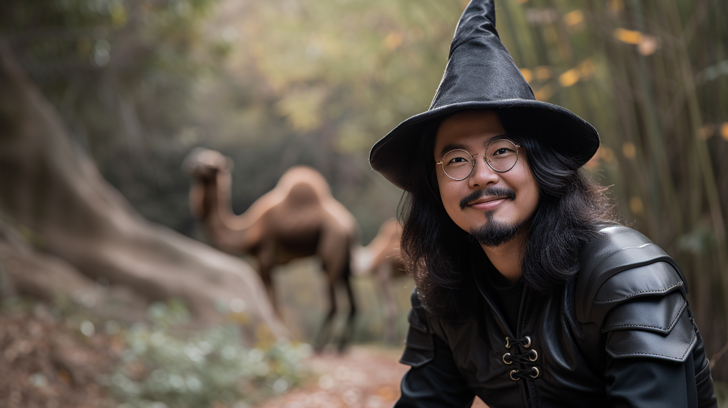 Smiling European Man in Black Armor