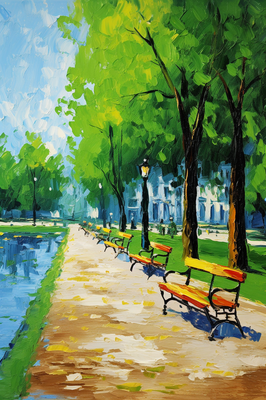 Vibrant European park oil painting