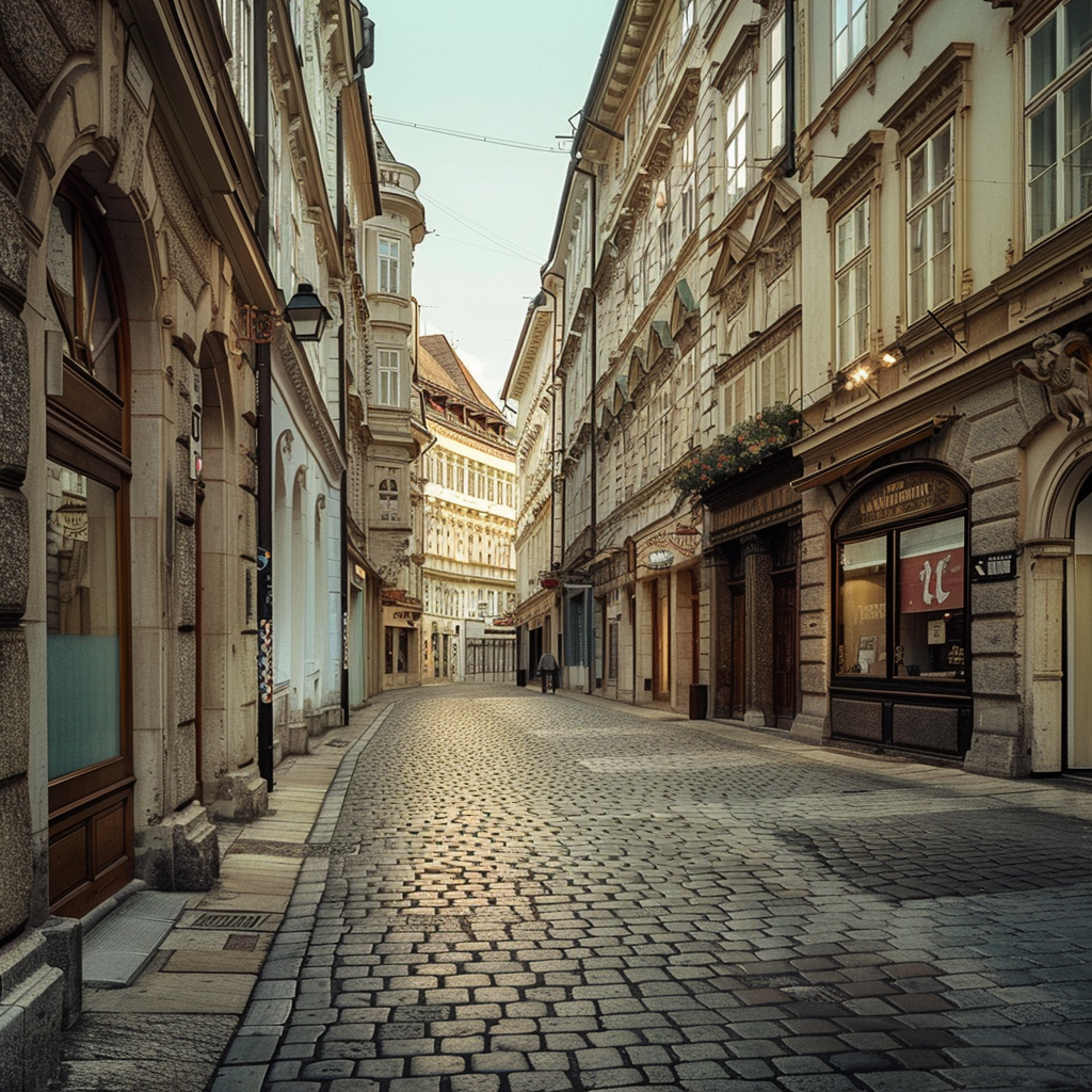 Empty European Street with Advertising