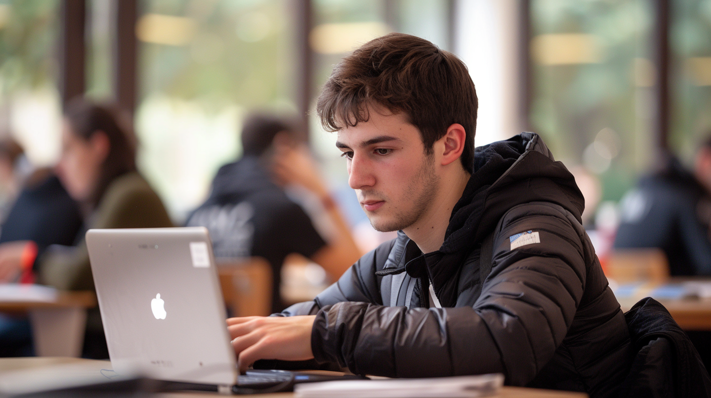 student using macbook in class