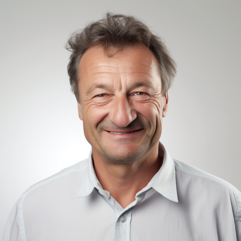 Smiling middle-aged European man in a celebrity portrait