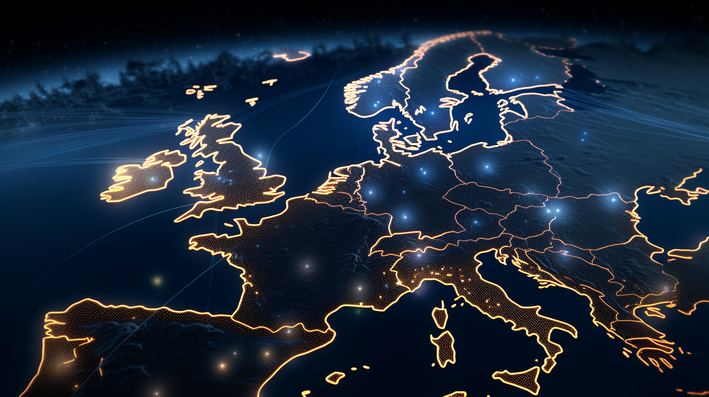 Photorealistic European map with AI data points