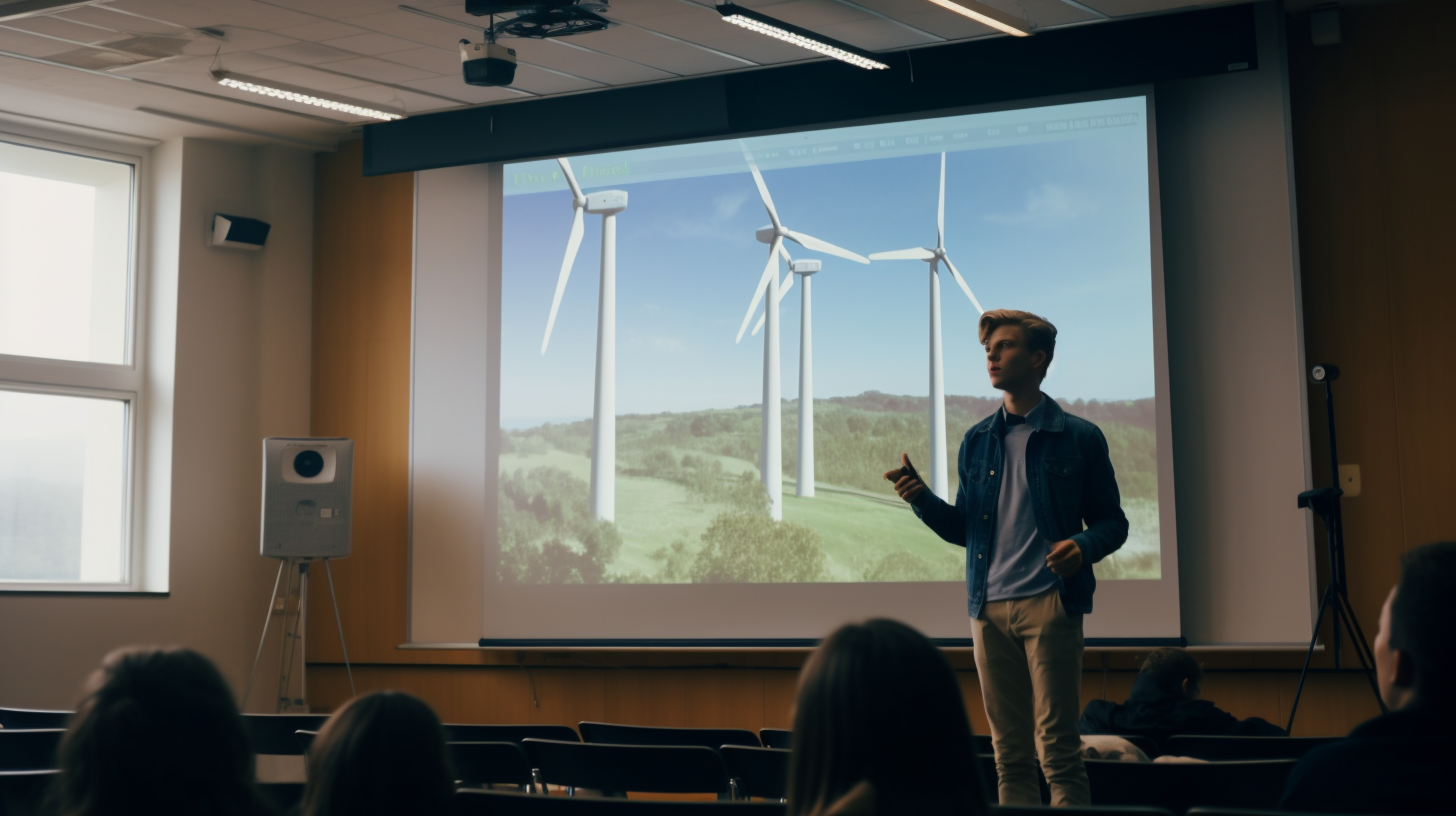 Students presenting clean energy in class