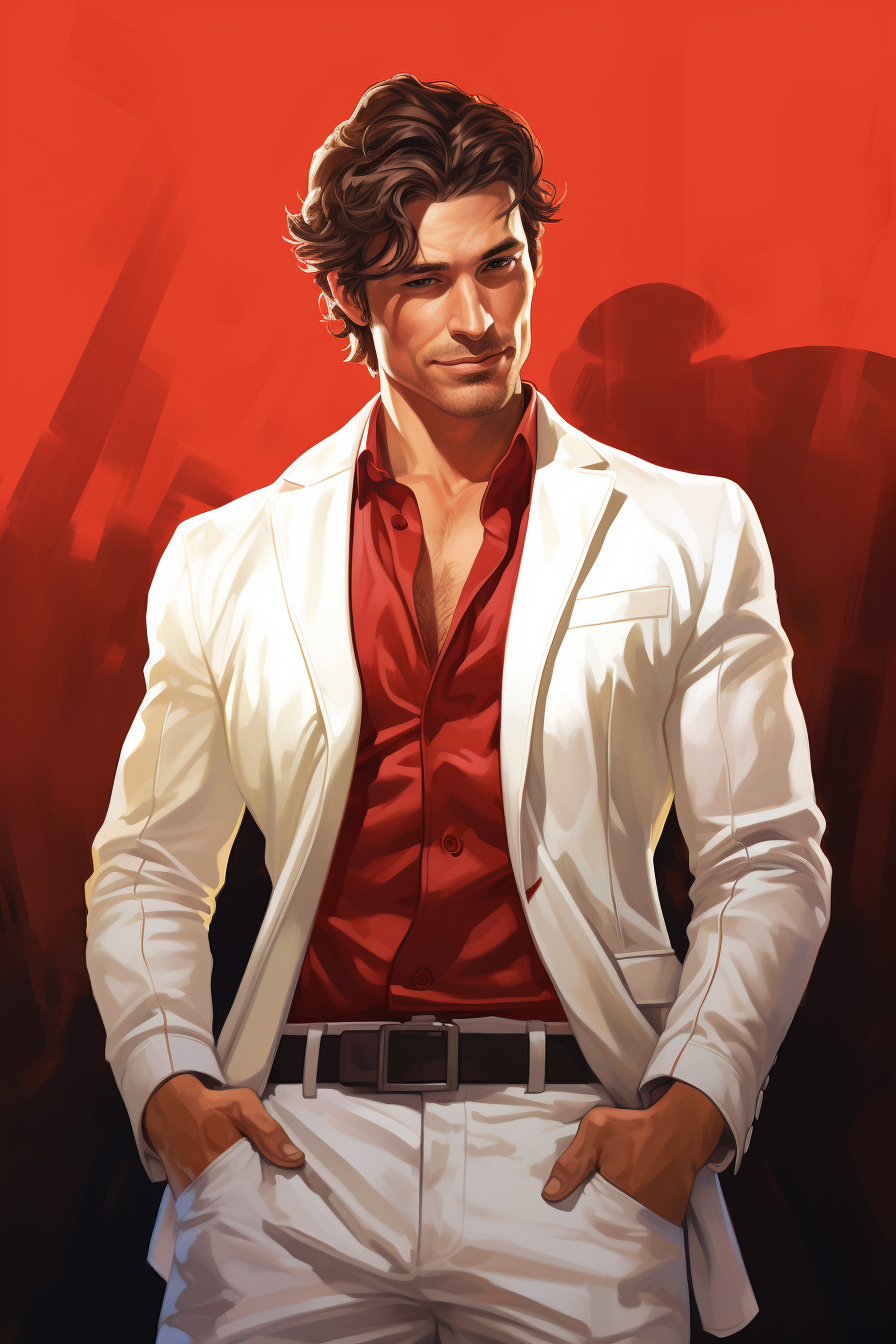 European Man in White Suit Jacket and Red Shirt