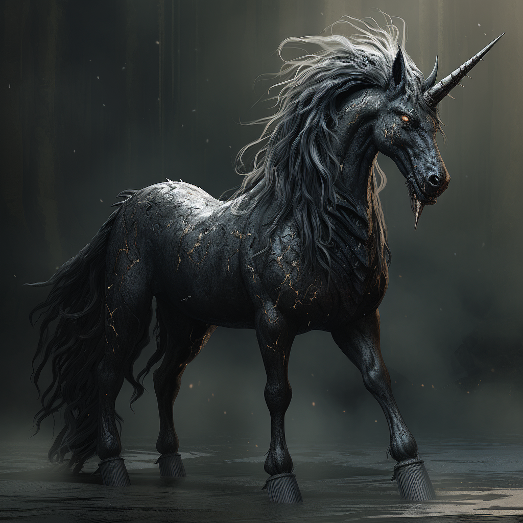 Sinister black unicorn with fluffy hooves