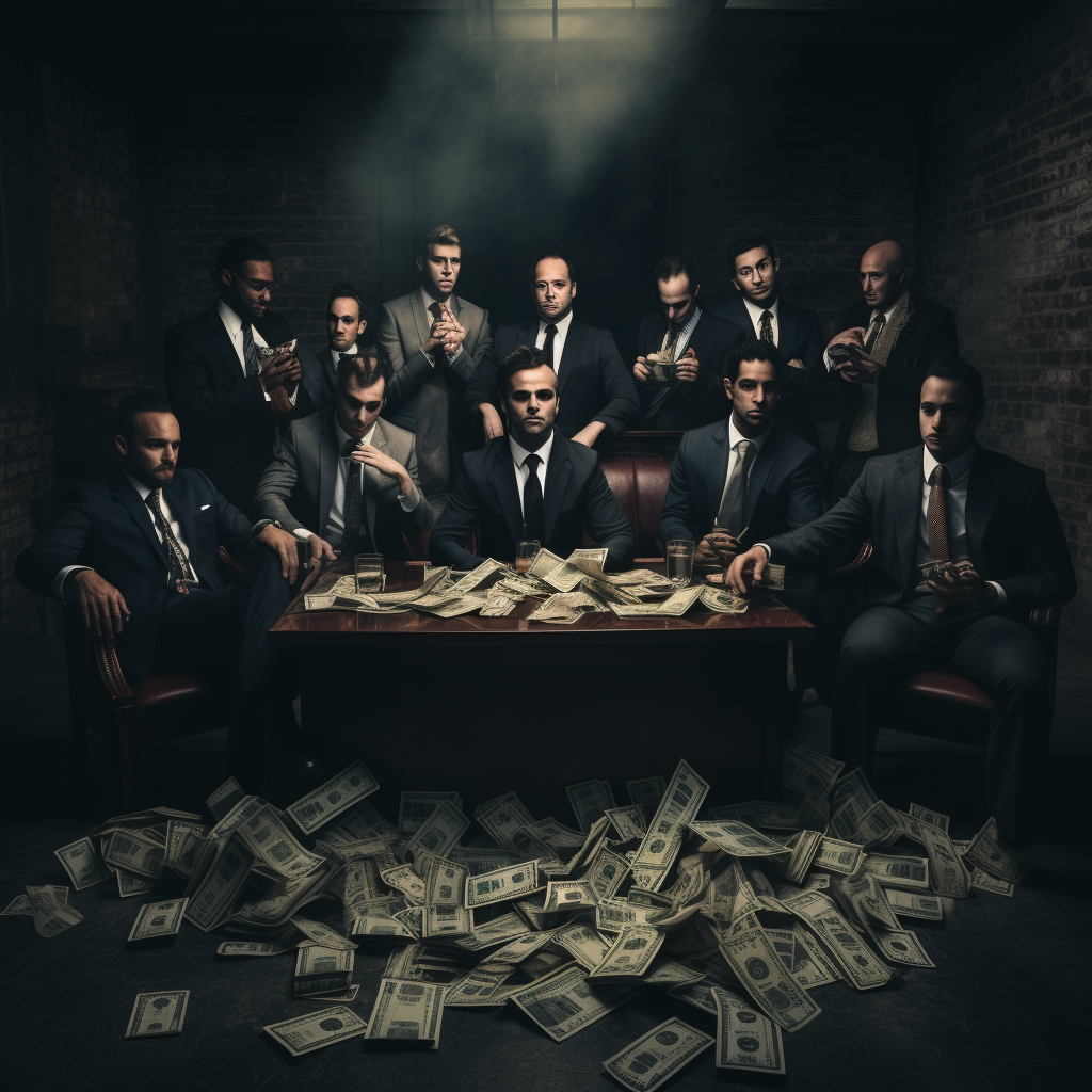 Evil Businessmen with Pile of Money