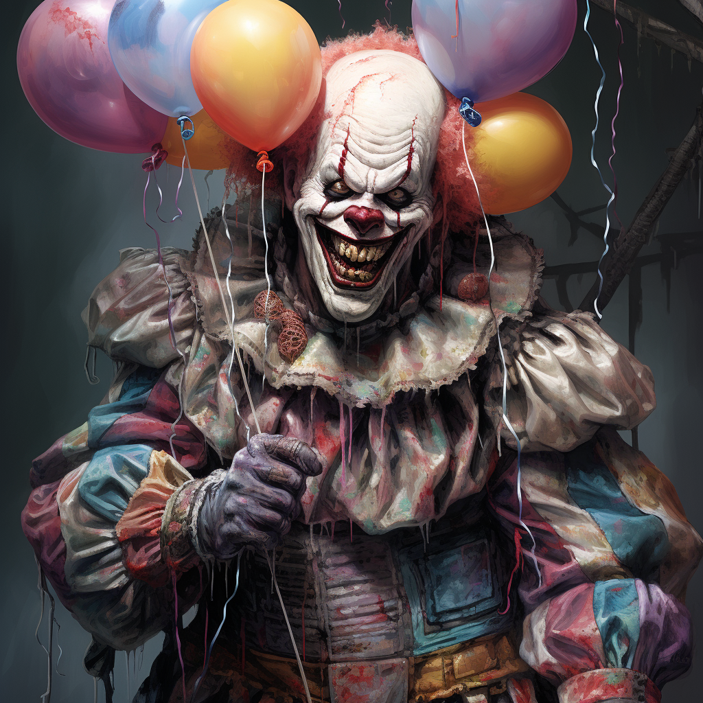 Detailed Evil Clown with Balloons