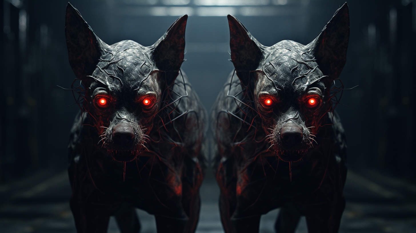 Two-headed Evil Dog in Dark Environment